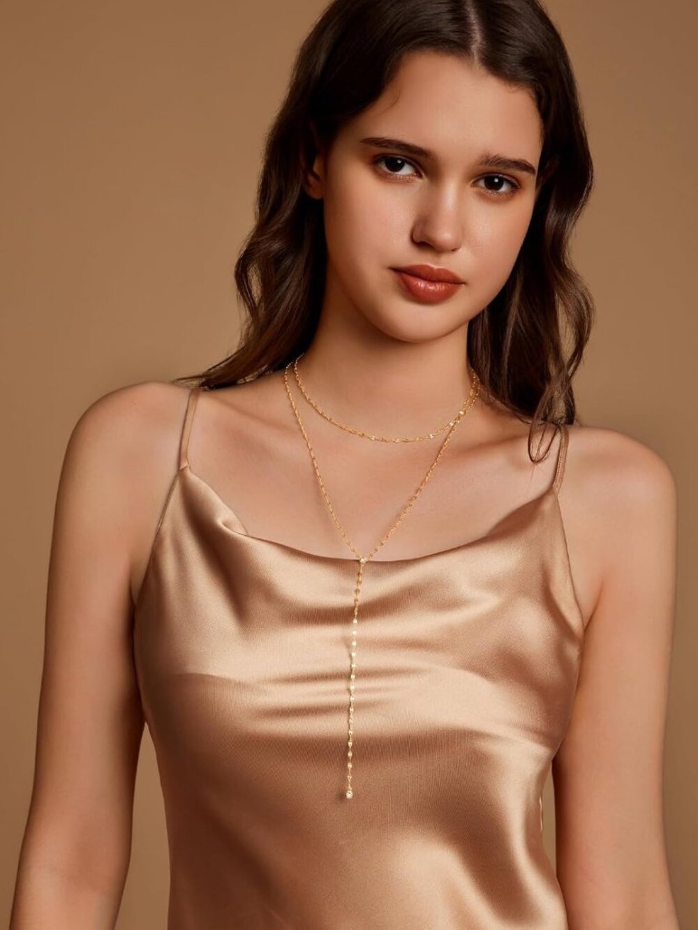 Lariat Gold Necklace for Women, Dainty Long Necklace 14k Gold/Silver Plated Laye - Picture 4 of 7